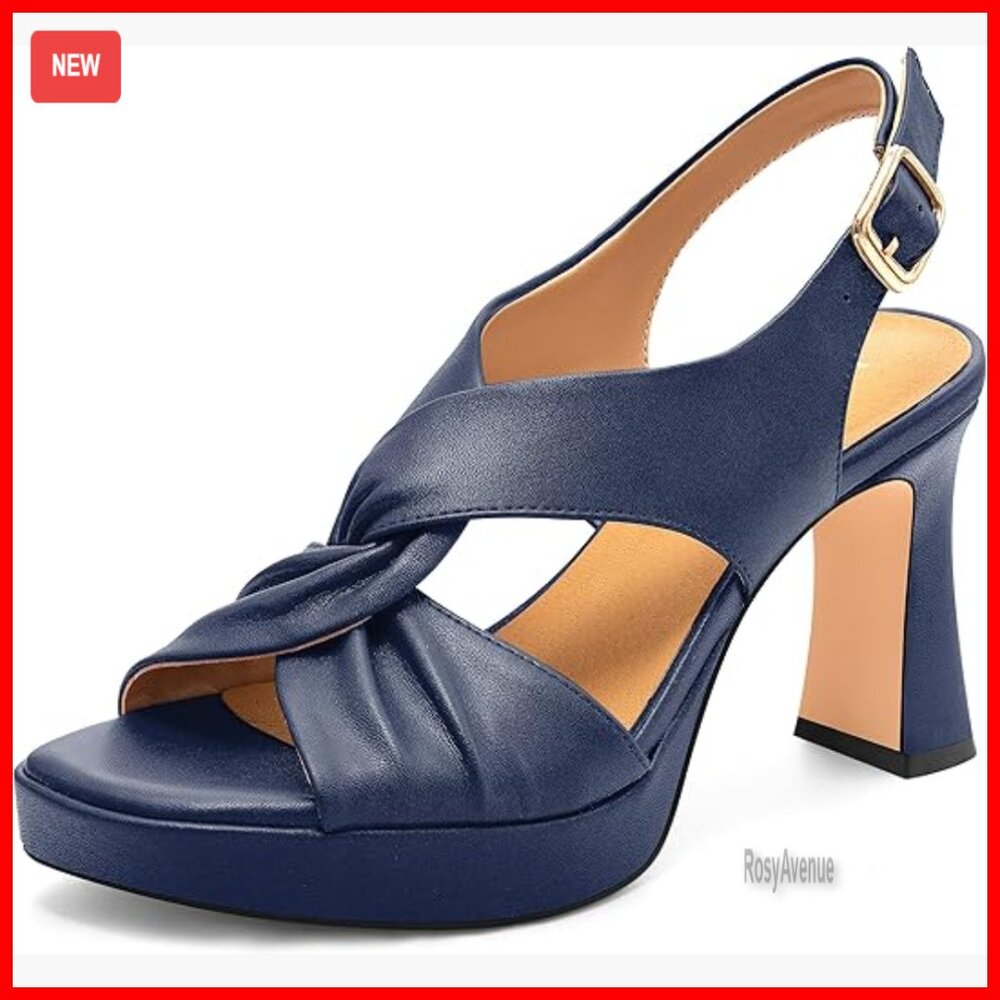 Chunky Platform Heels Square Toe Slingback Sandal… - image 1